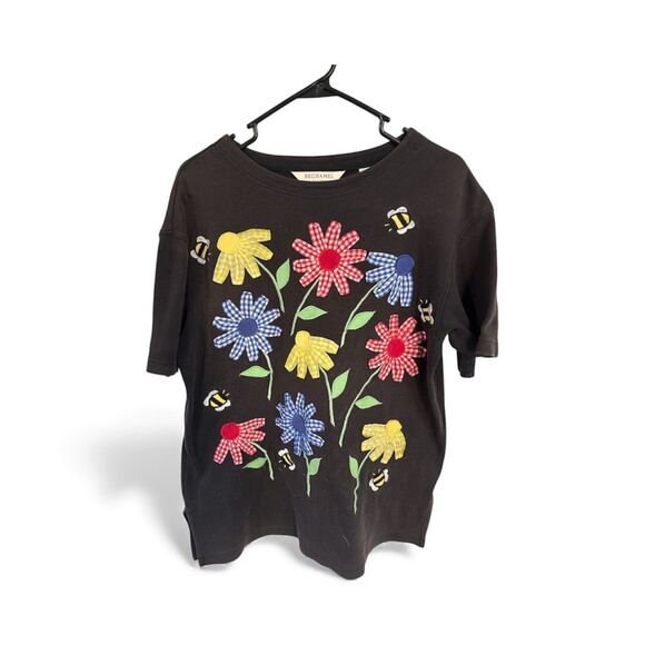 Bechamel Petites Black Flower T Shirt Size PS - Picture 2 of 4